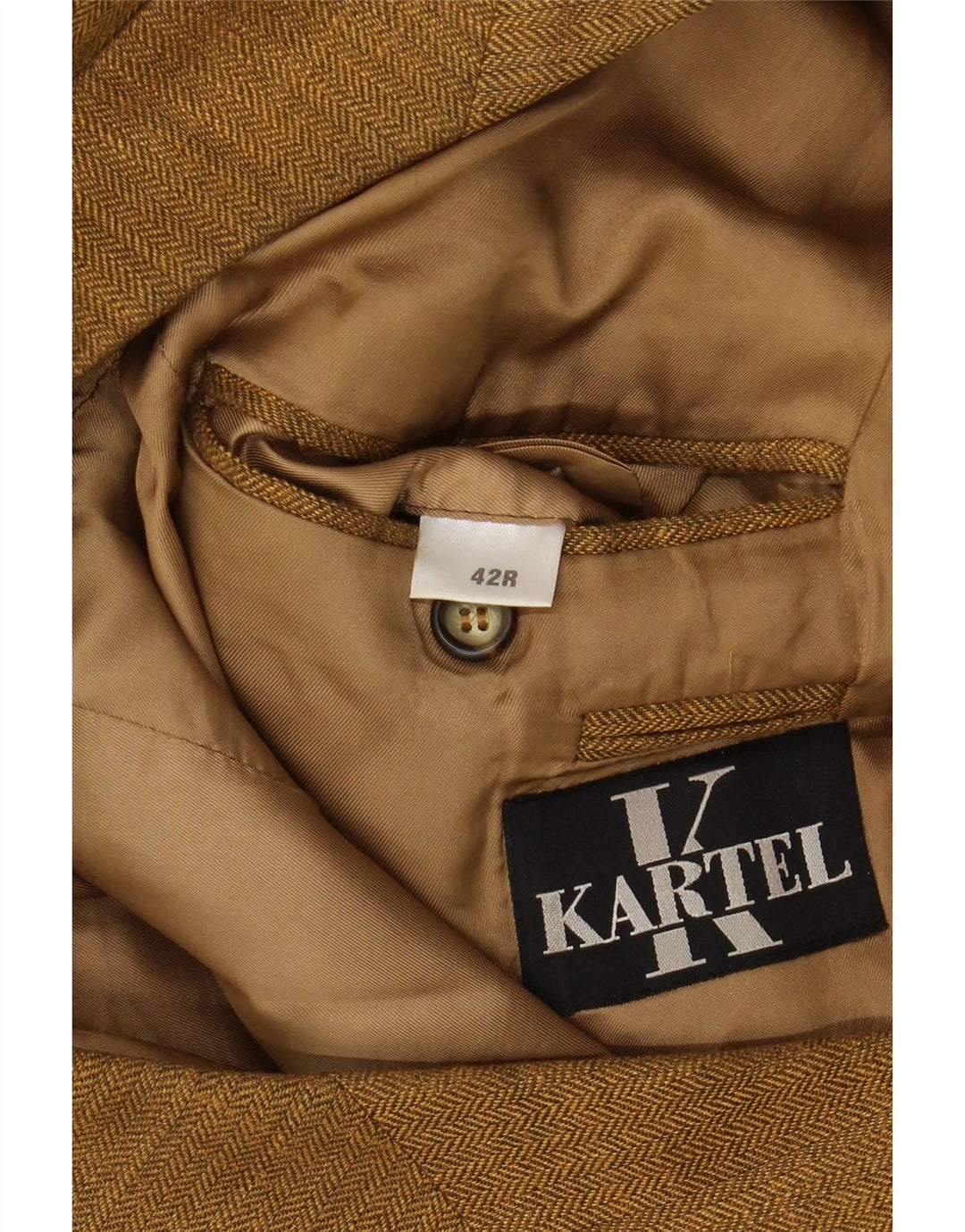 KARTEL Mens 3 Button Blazer Jacket UK 42 XL Brown Herringbone Vintage Kartel and Second-Hand Kartel from Messina Hembry 