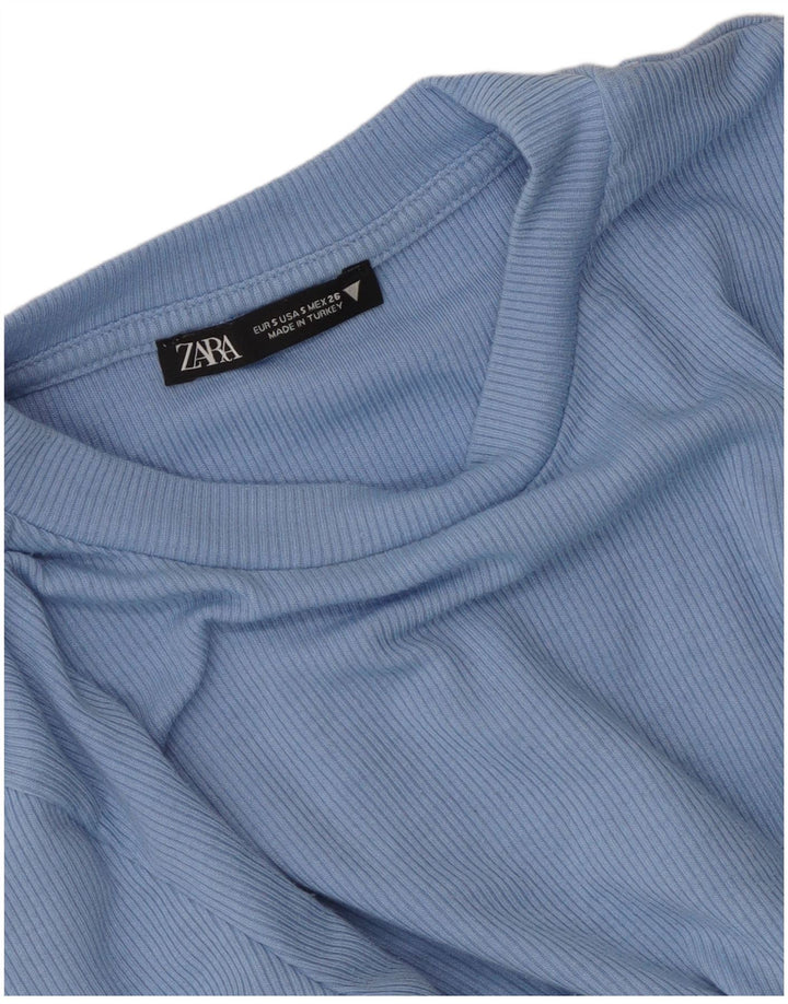 Zara Womens Crop Top Manches Longues UK 8 Petit Bleu