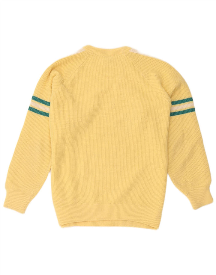 vintage Mens Crew Neck Jumper Pull Grand Jaune Colorblock