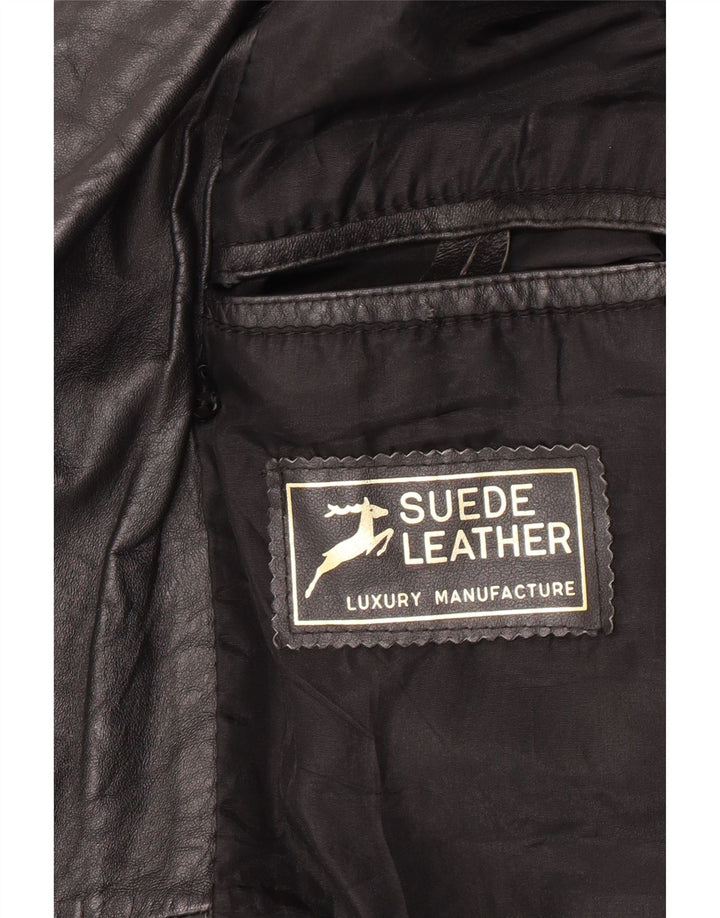 veste en cuir double boutonnage vintage pour homme UK 40 Grand cuir noir