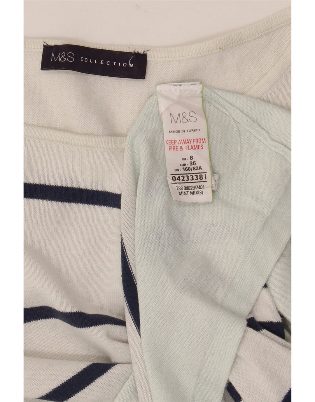 Marks & Spencer Haut à manches longues pour femme UK 8 Petit coton rayé blanc