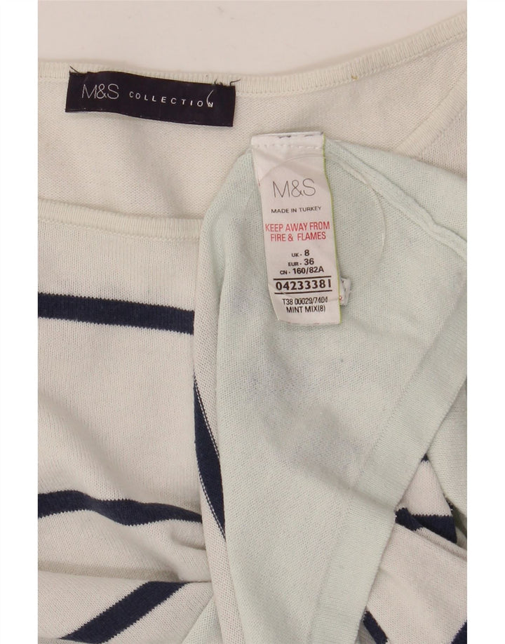 Marks & Spencer Haut à manches longues pour femme UK 8 Petit coton rayé blanc