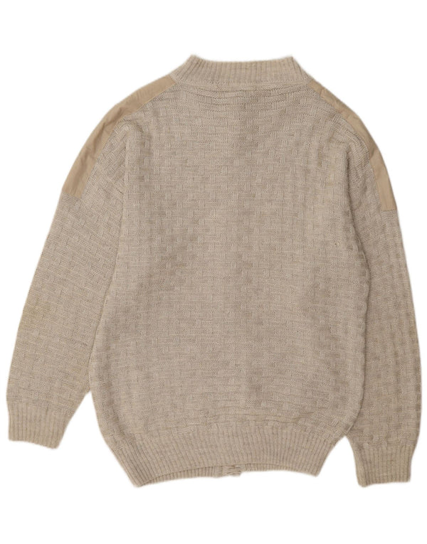 vintage Mens Cardigan Sweater IT 52 Grand Lin Géométrique Beige