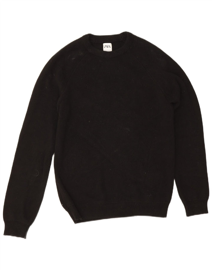 Zara Pull à col rond pour homme en coton noir moyen