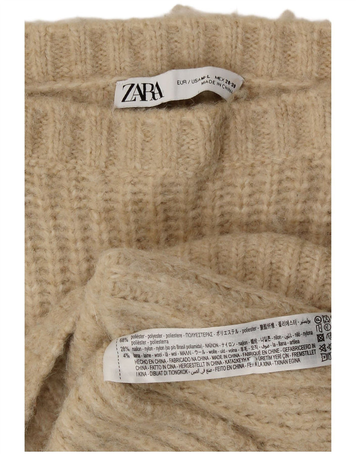 Zara Pull surdimensionné à col bateau pour femme UK 14 Polyester beige moyen