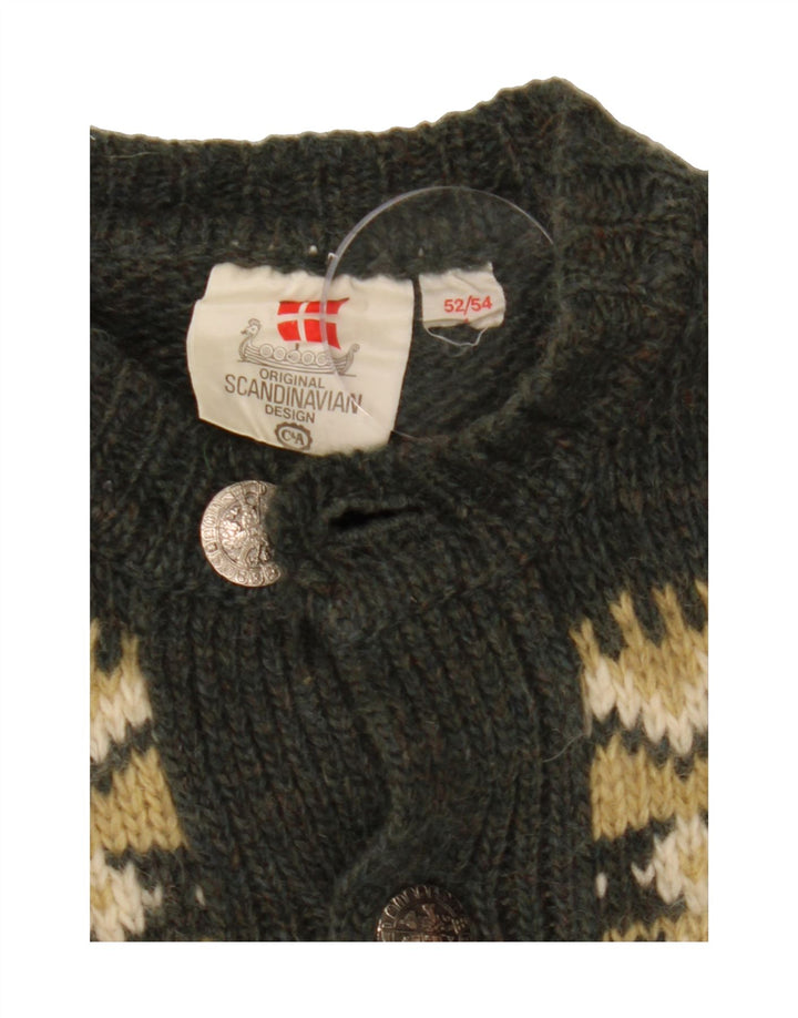C&A Pull Cardigan Homme IT 52/54 Large Kaki Fair Isle Wool