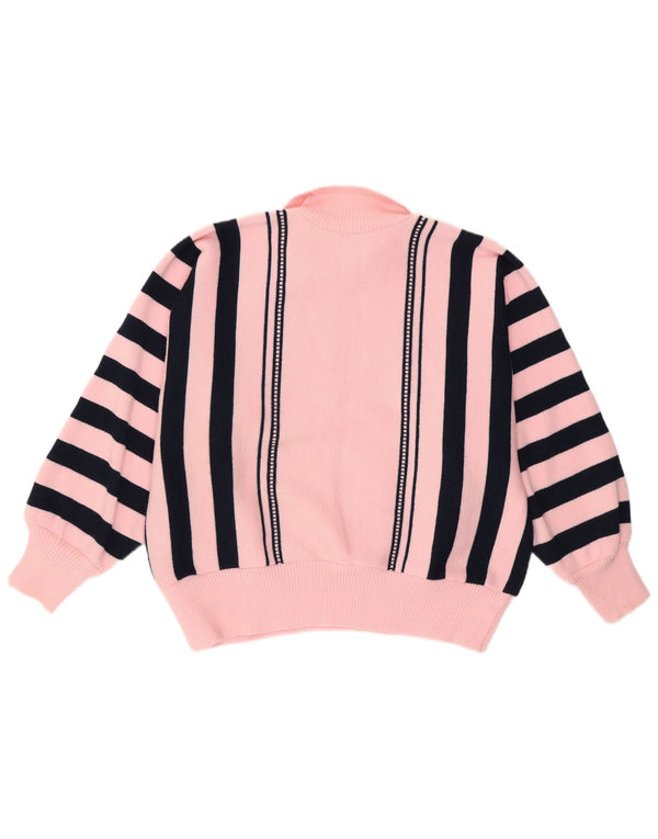 vintage Womens Roll Neck Jumper Pull UK 16 Grand Rose Rayé