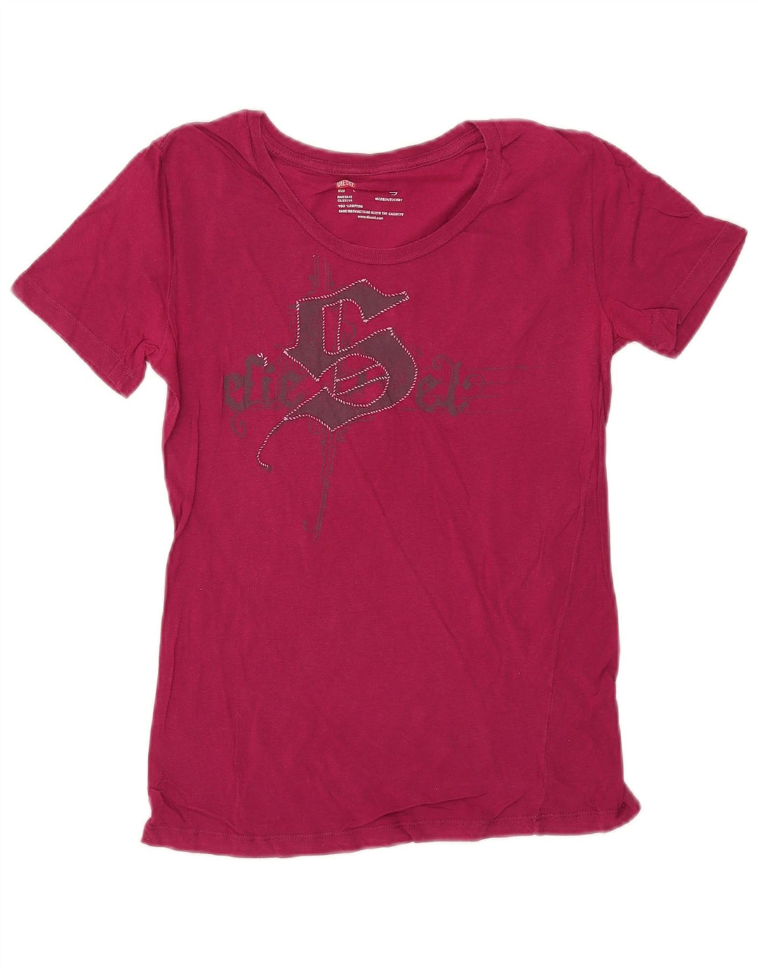 Diesel T-shirt graphique pour femme UK 14 Large Rose Coton