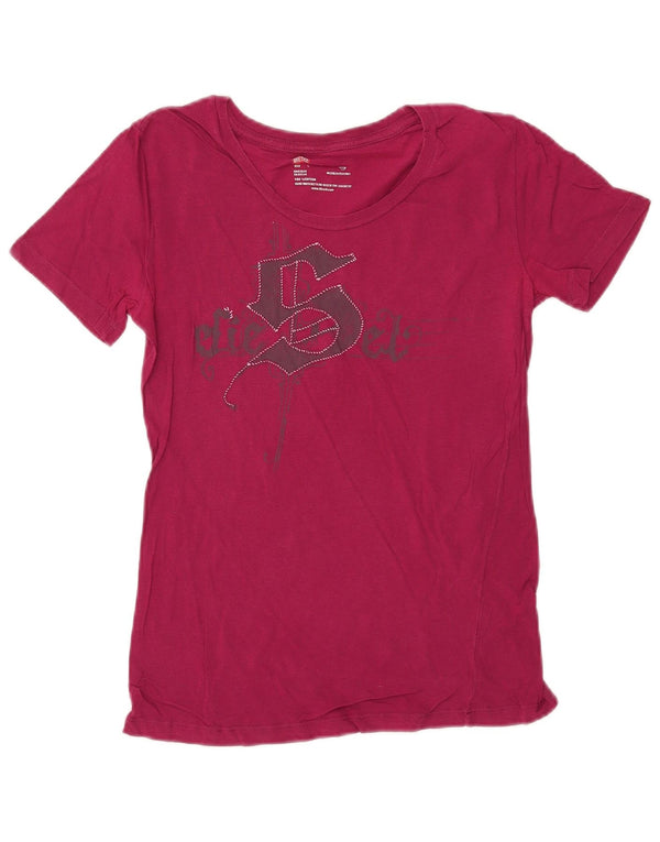 Diesel T-shirt graphique pour femme UK 14 Large Rose Coton