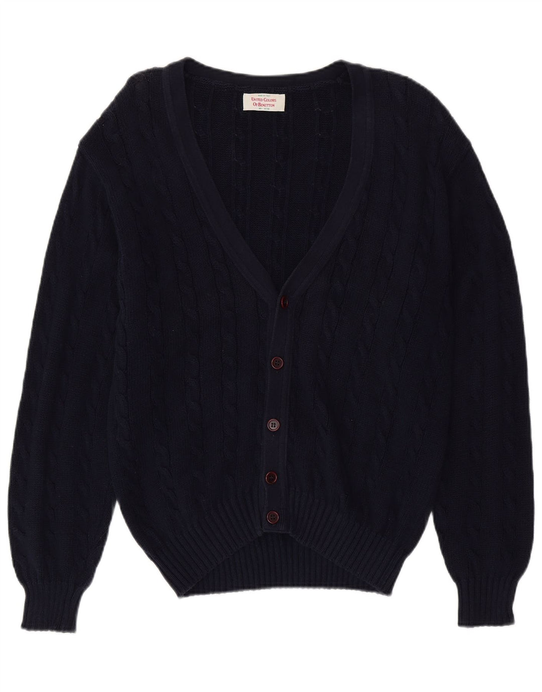 BENETTON Pull Cardigan Homme Grand Bleu Marine Coton