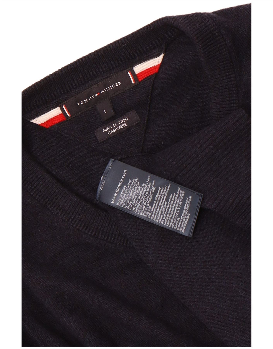 Tommy Hilfiger Pull col V pour homme en coton bleu marine Taille L