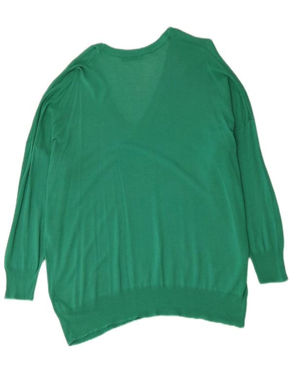 Zara Pull surdimensionné à col en V pour femme UK 14 en coton vert moyen