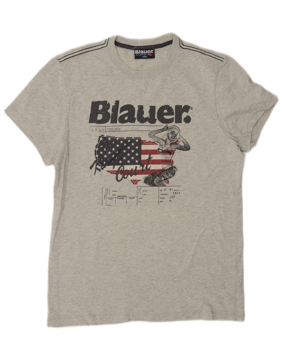 Blauer T-Shirt Graphique Homme Gris Moyen Coton