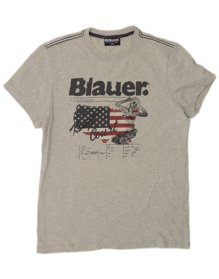 Blauer T-Shirt Graphique Homme Gris Moyen Coton
