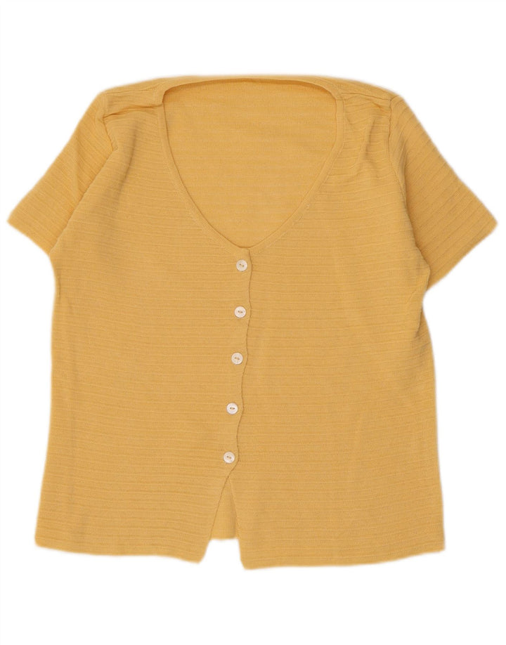 vintage Femmes Manches Courtes Cardigan Pull UK 10 Petit Jaune