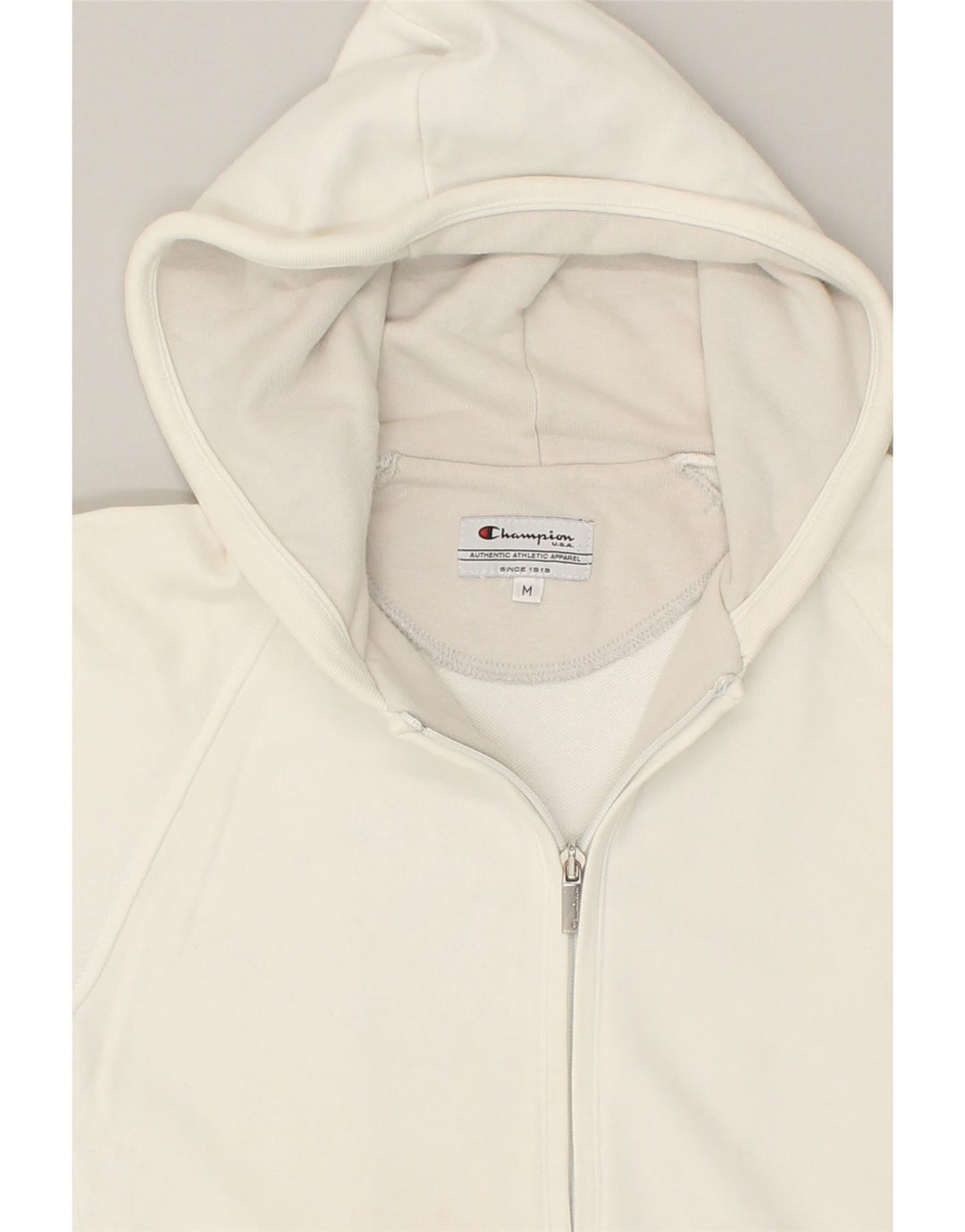 CHAMPION Womens Zip Hoodie Sweater UK 14 Medium White Cotton | Vintage Champion | Thrift | Second-Hand Champion | Used Clothing | Messina Hembry 