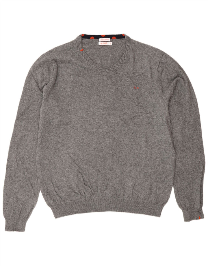 Sun68 Pull Col V Homme XL Gris Moucheté Coton