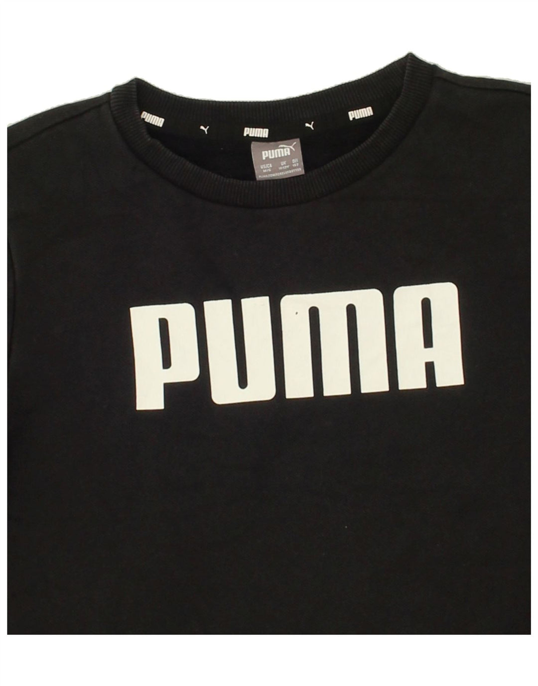 PUMA Boys Graphic Sweatshirt Jumper 11-12 Years Black Cotton Vintage Puma and Second-Hand Puma from Messina Hembry 