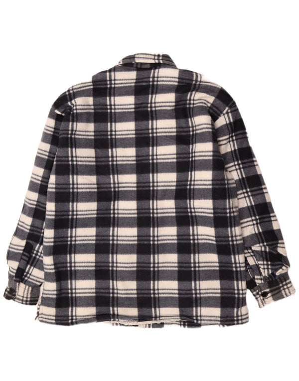 vintage Mens Sherpa Flannel Utility Jacket UK 46 3XL Bleu Marine Plaid Coton