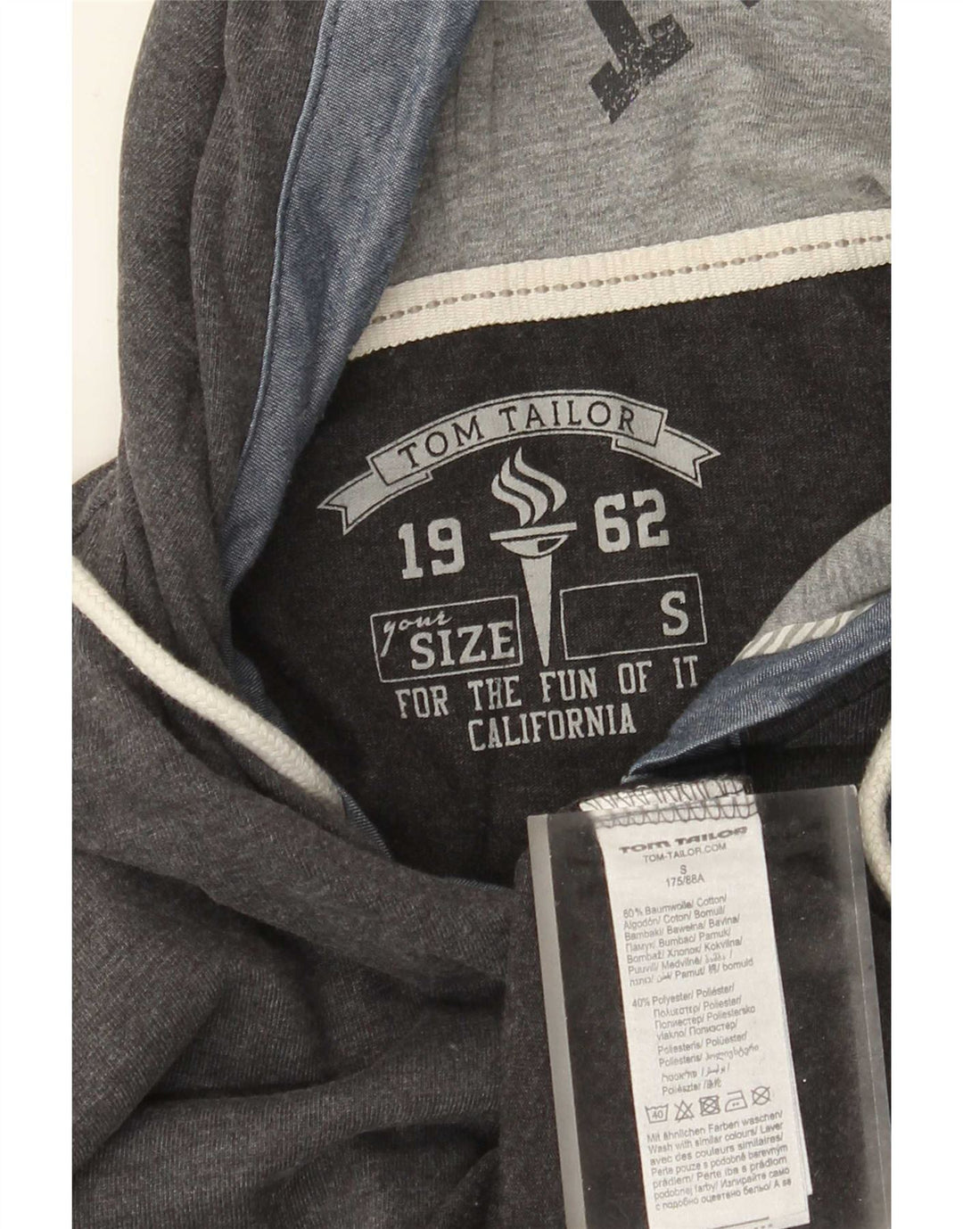 Tom Tailor Haut à capuche graphique à manches longues pour homme en coton gris petit