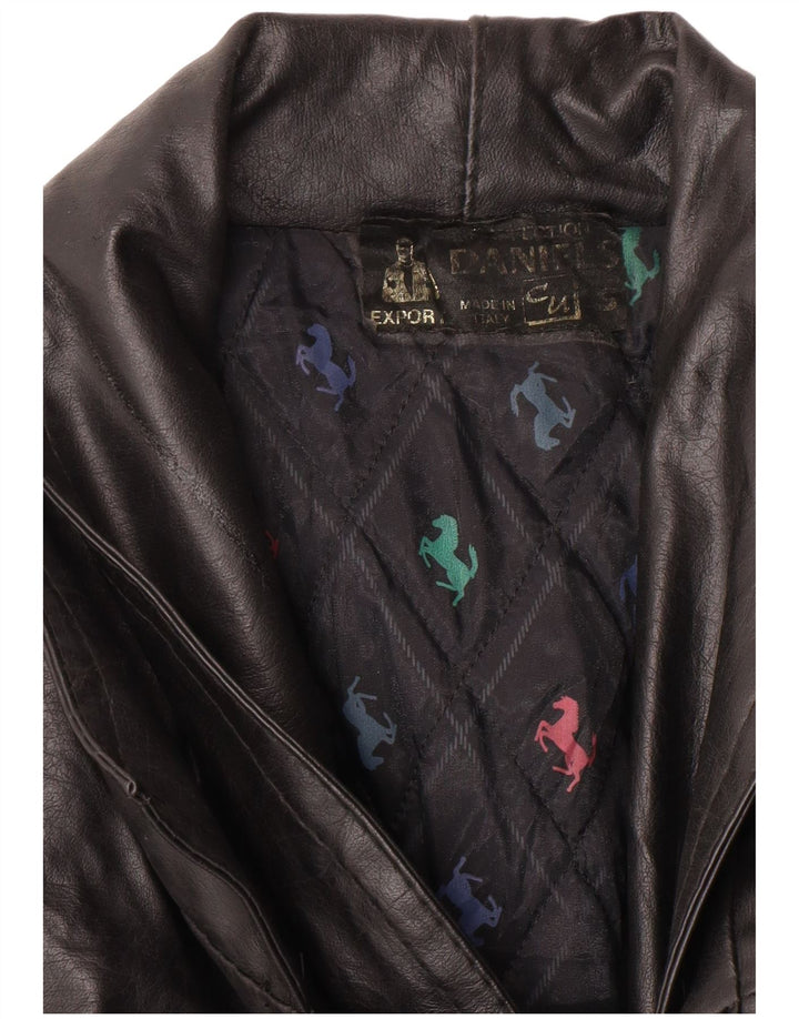 VINTAGE Veste en cuir homme UK 36 Petit Noir