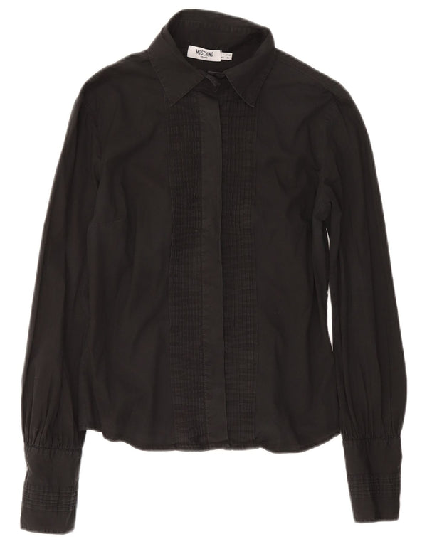 Moschino Chemise à volants sur le devant pour femme IT 46 Large Gris Coton