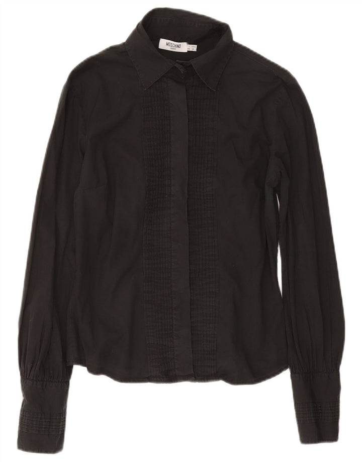 Moschino Chemise à volants sur le devant pour femme IT 46 Large Gris Coton