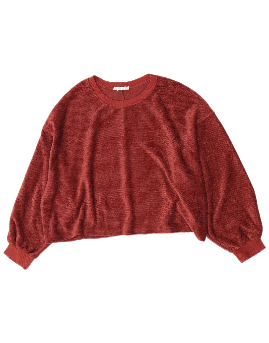 Zara Sweat-shirt court surdimensionné en velours pour femme UK 14 Bordeaux moyen