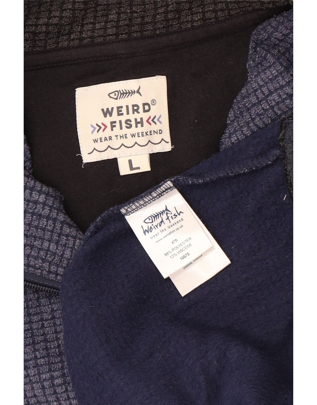 Weird Fish Pull polaire à col zippé pour homme, grand bleu, polyester color block