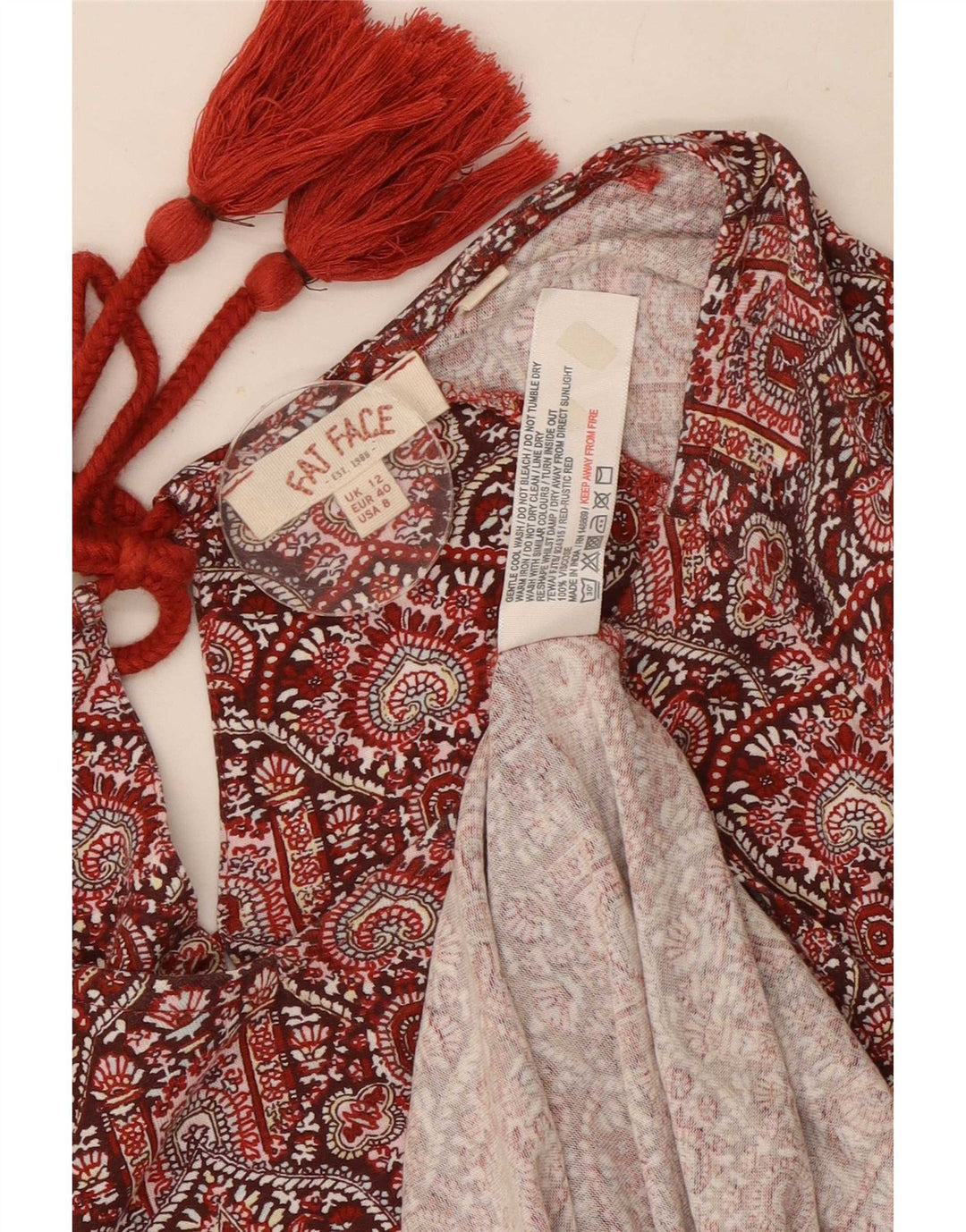 Fat Face Tunique pour femme en viscose florale rouge moyen UK 42