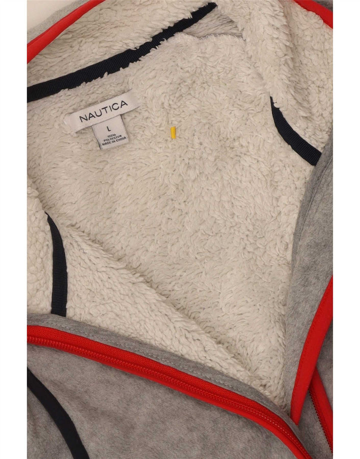 Nautica Veste Polaire Femme UK 14 Large Gris Rayé Polyester