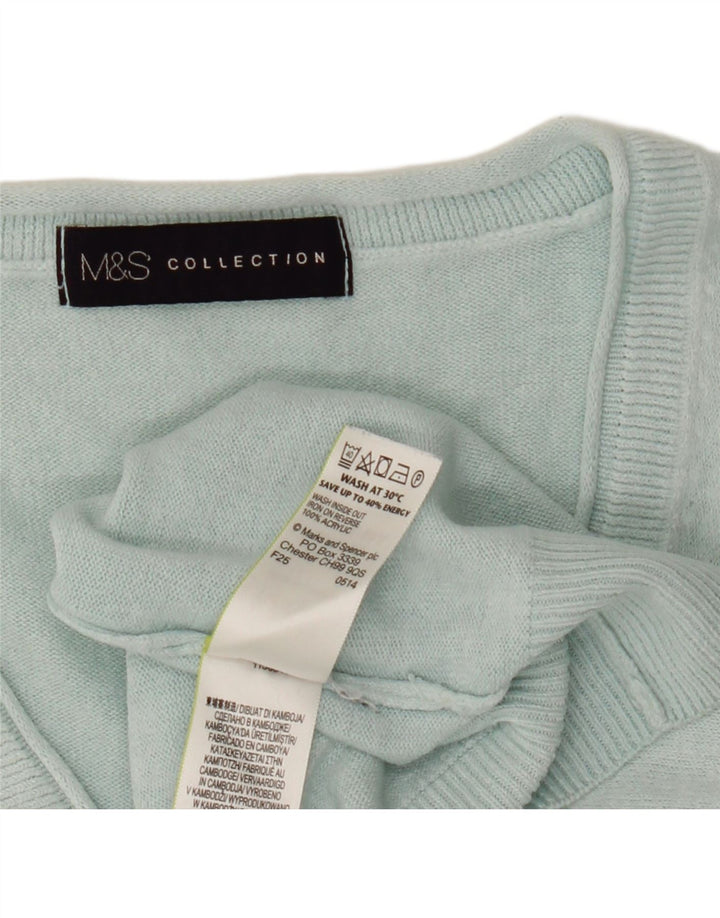Marks & Spencer Pull col en V pour femme UK 12 Bleu moyen Acrylique