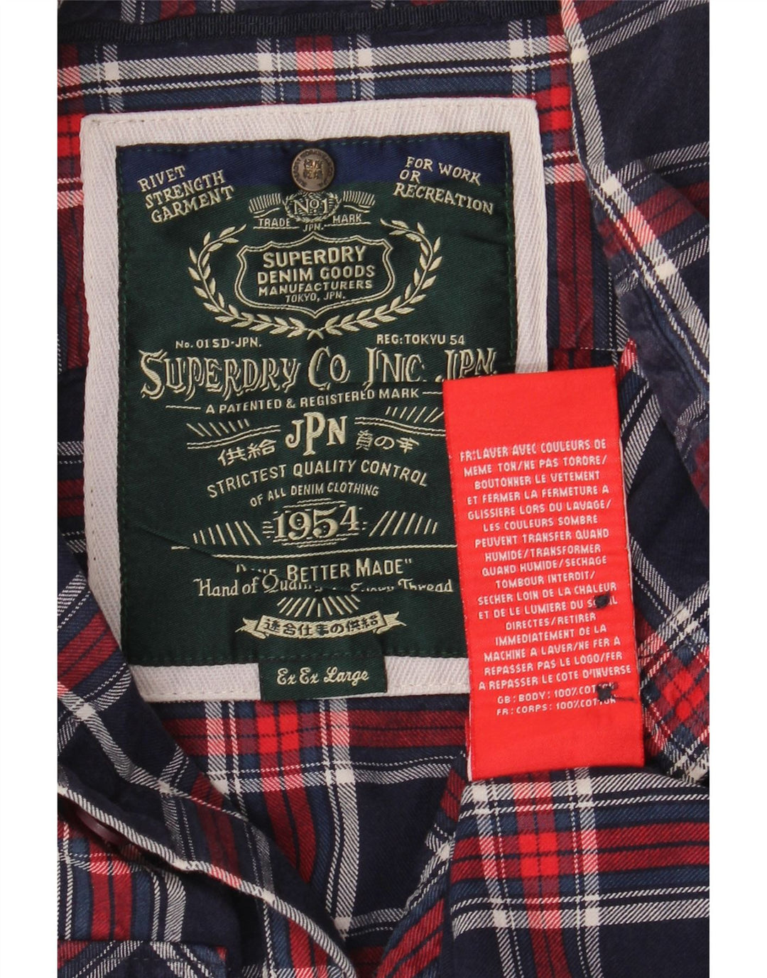 Superdry Chemise en flanelle pour homme 2XL en coton à carreaux bleu marine