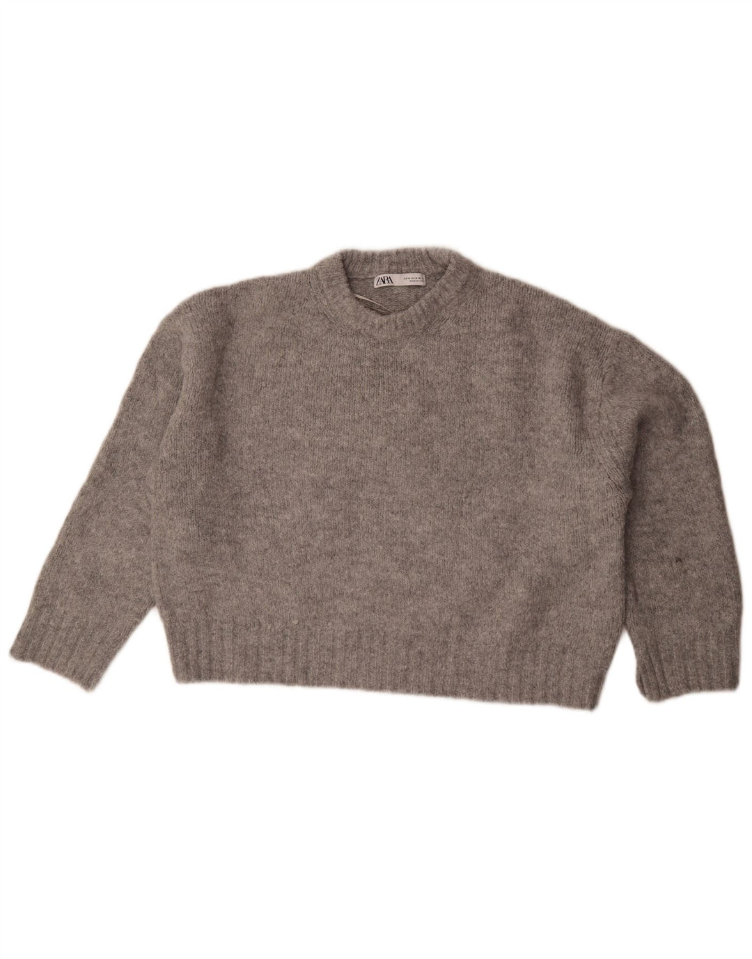 Zara Pull surdimensionné à col rond pour femme UK 14 Gris moyen moucheté