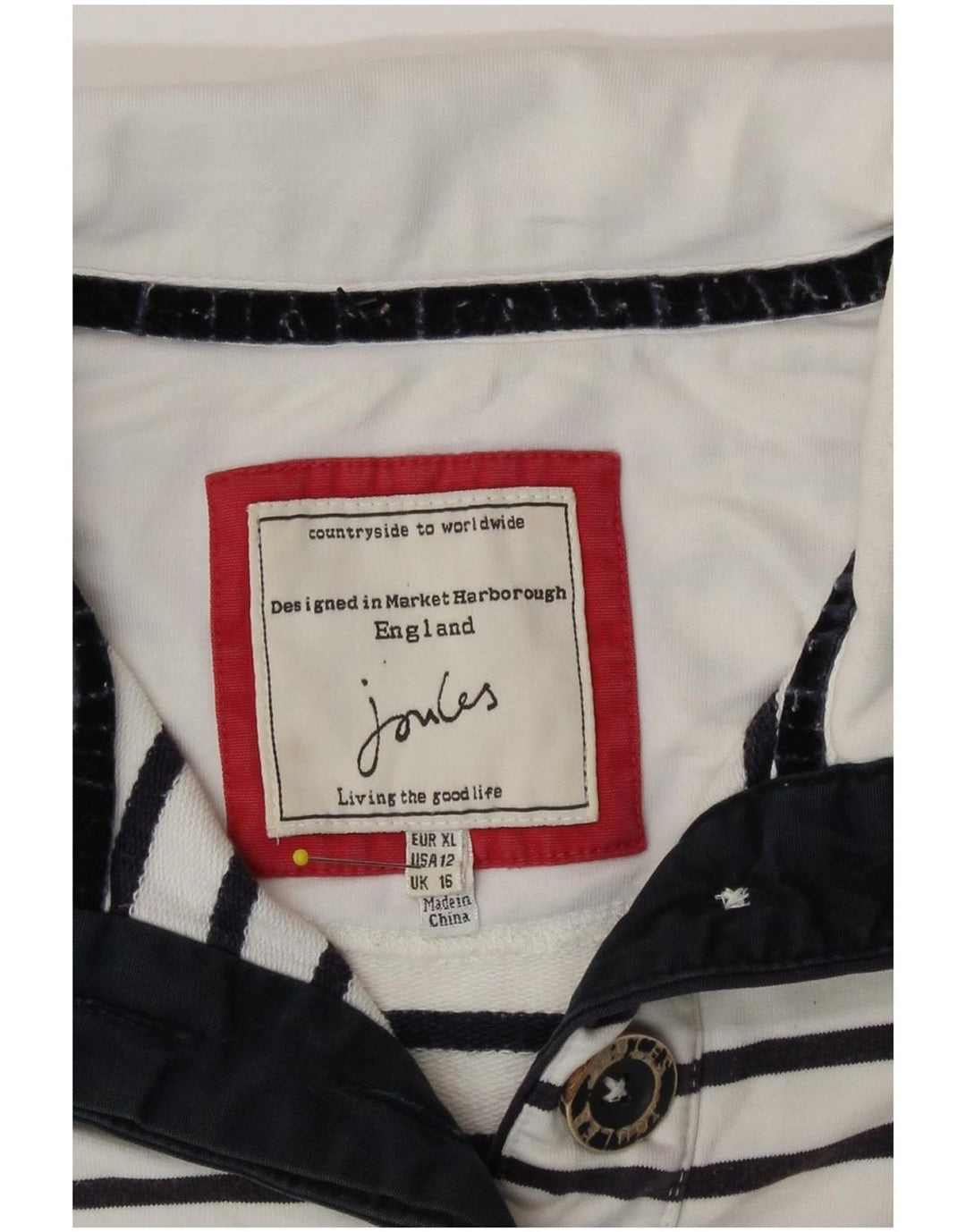 Joules Womens Button Neck Sweatshirt Jumper UK 16 Large Blanc Rayé