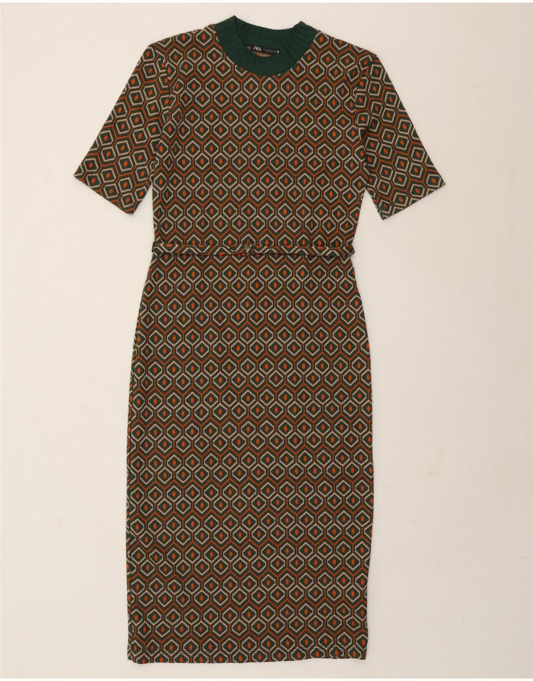 Zara Robe fourreau pour femme UK 10 Petit polyester géométrique vert