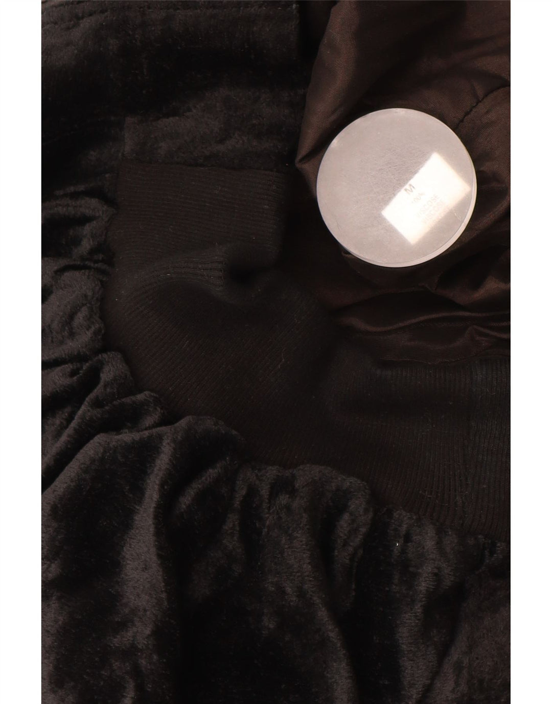 VINTAGE Veste bomber en velours surdimensionnée femme UK 14 Viscose noire moyenne