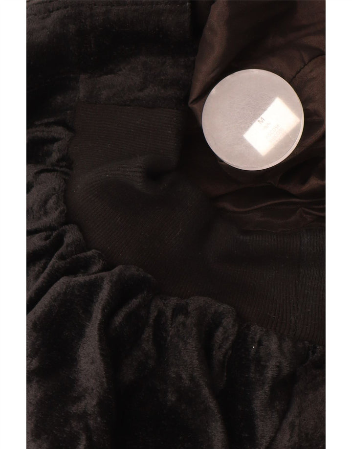 VINTAGE Veste bomber en velours surdimensionnée femme UK 14 Viscose noire moyenne