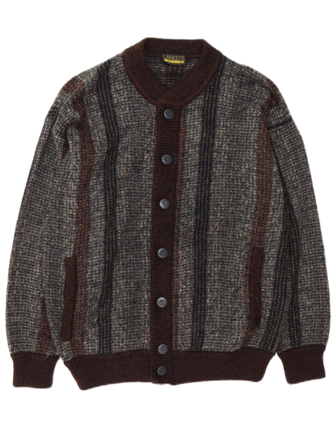 Lancetti Cardigan Homme Pull Gris Moyen Rayé