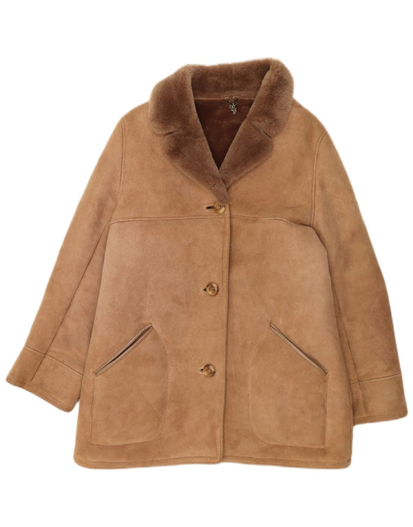 vintage Womens Shearling Coat UK 16 Grande peau de mouton beige