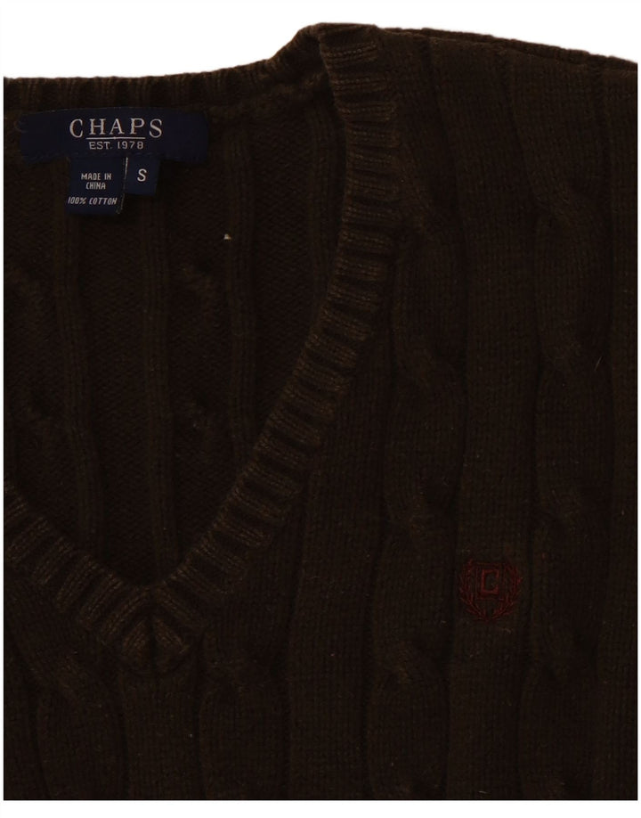 CHAPS Pull col V pour femme UK 8 Small Marron Coton