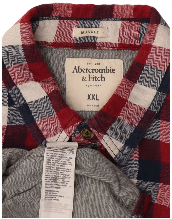 ABERCROMBIE & FITCH Chemise en flanelle musculaire pour hommes 2XL Coton à carreaux rouge