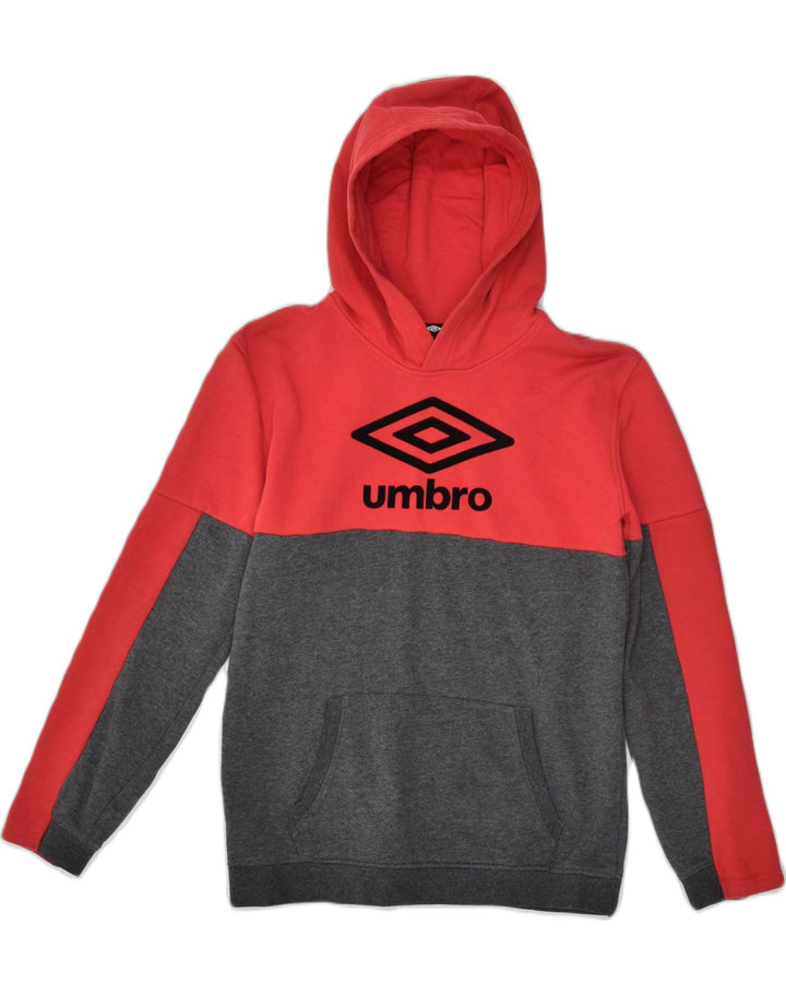 UMBRO Boys Graphic Hoodie Jumper 15-16 Years XL  Red Colourblock Cotton | Vintage Umbro | Thrift | Second-Hand Umbro | Used Clothing | Messina Hembry 