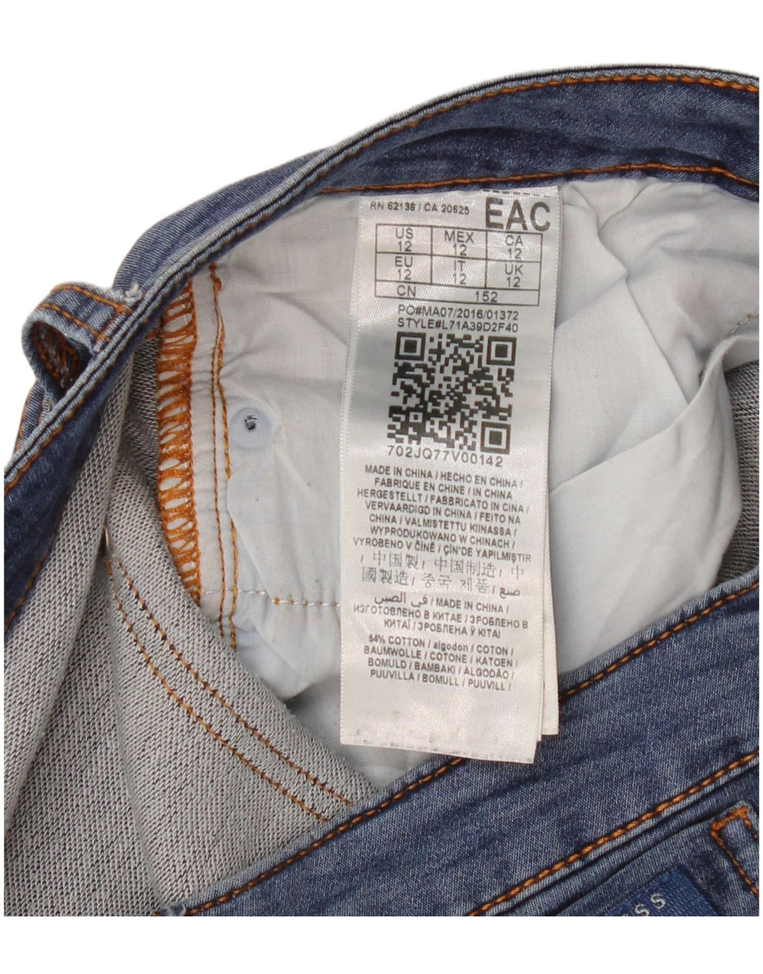 Guess Jean Slim Femme UK 12 Moyen W30 L28 Bleu Coton