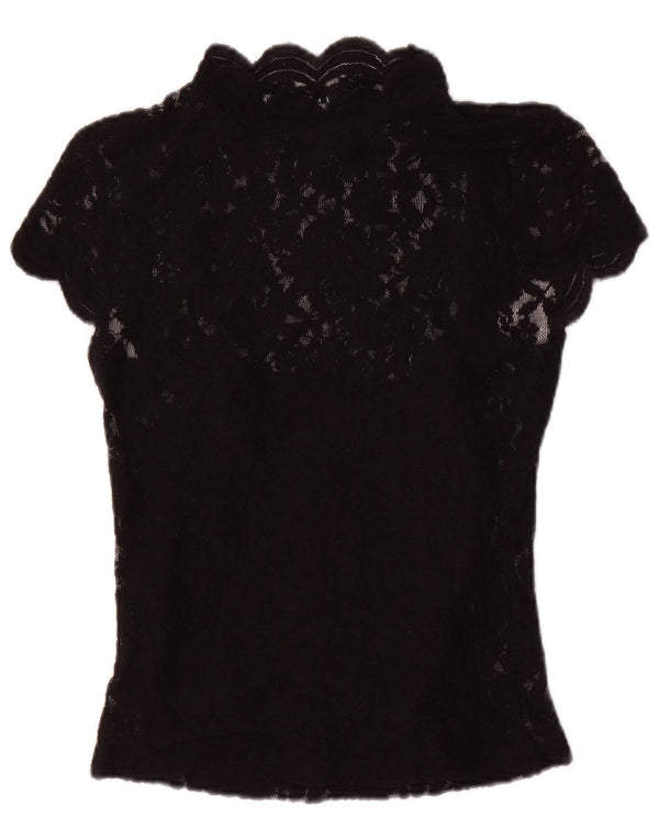 Zara Womens Lace Blouse Top UK 8 Petit Noir Floral Polyester
