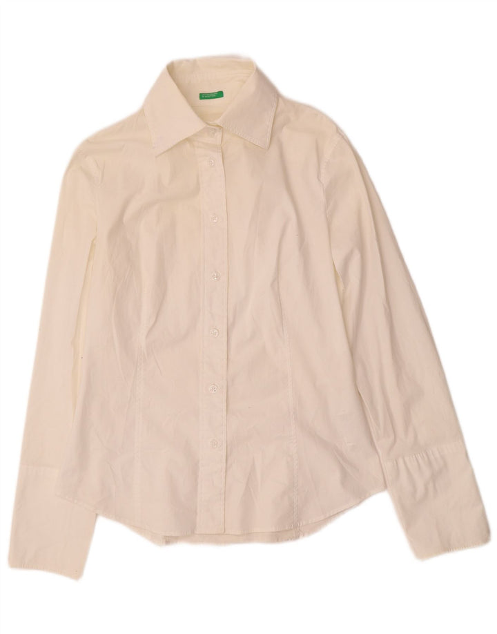 Benetton Chemise formelle pour femme UK 12 Coton blanc moyen
