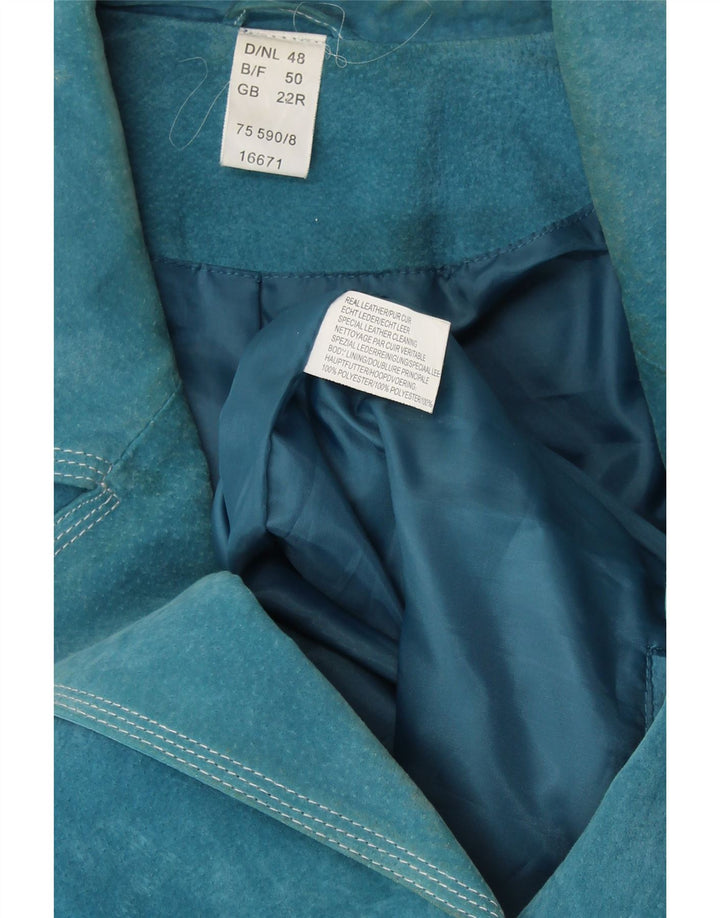 VINTAGE Femme 4 Boutons Blazer En Daim Veste UK 22 3XL Cuir Bleu