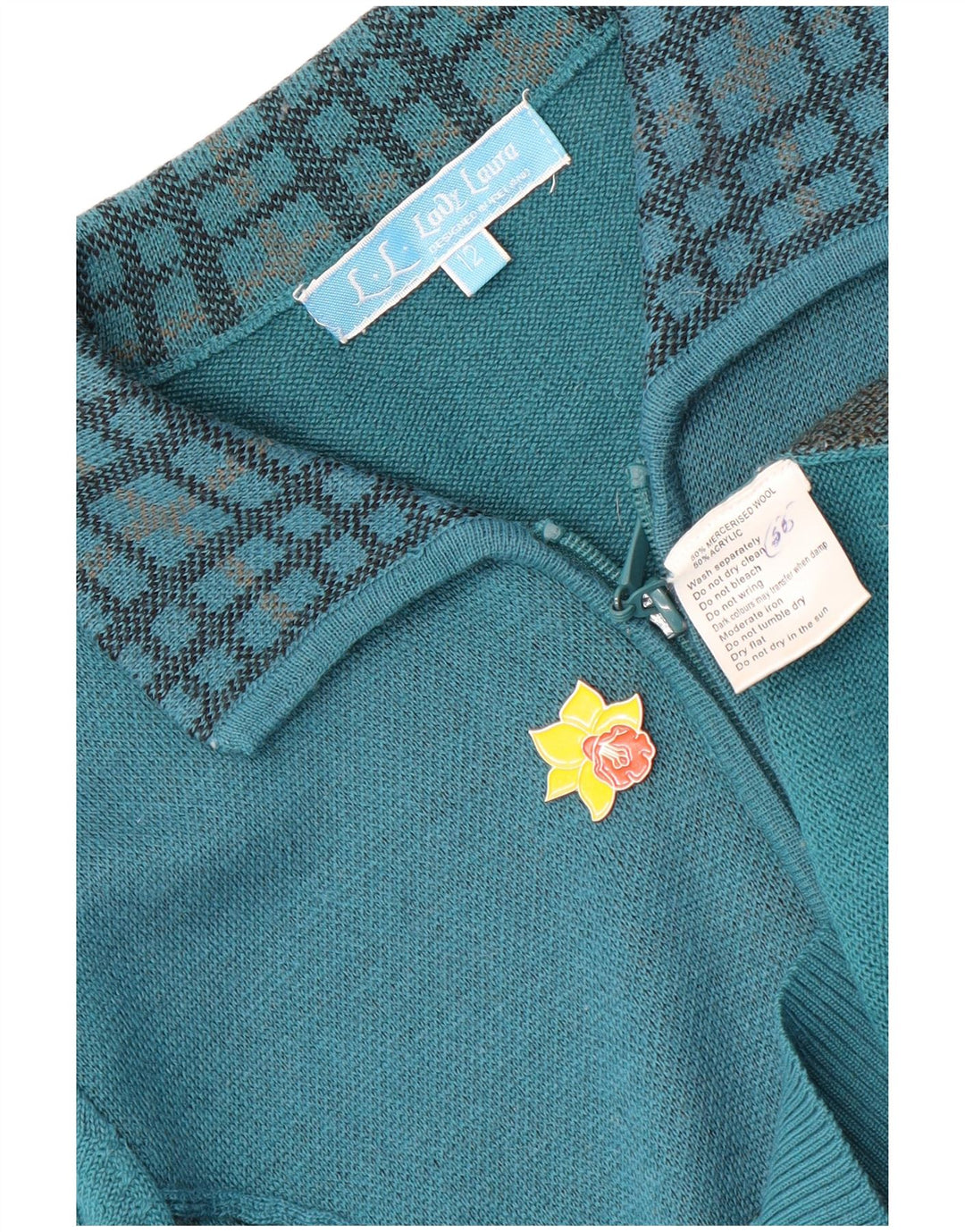 vintage Femme Full Zip Cardigan Pull UK 12 Medium Blue Check