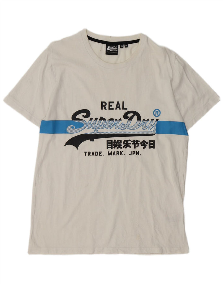 SUPERDRY T-Shirt Graphique Homme Top XL Blanc Coton