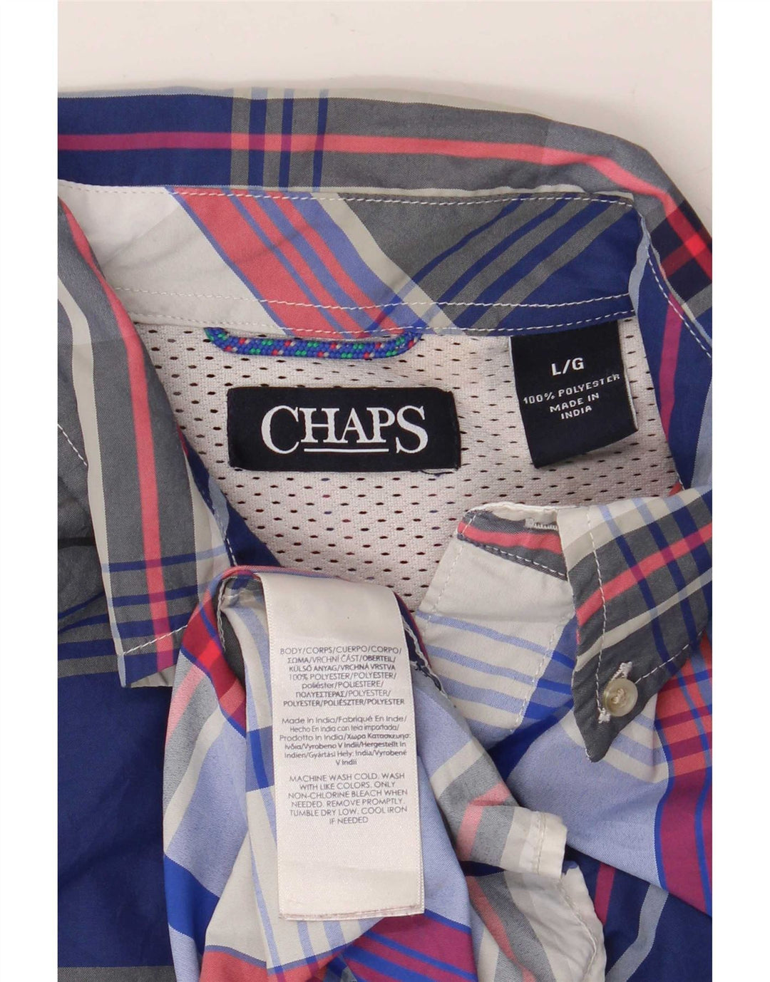 Chaps Chemise à manches courtes pour homme en polyester à grands carreaux bleus